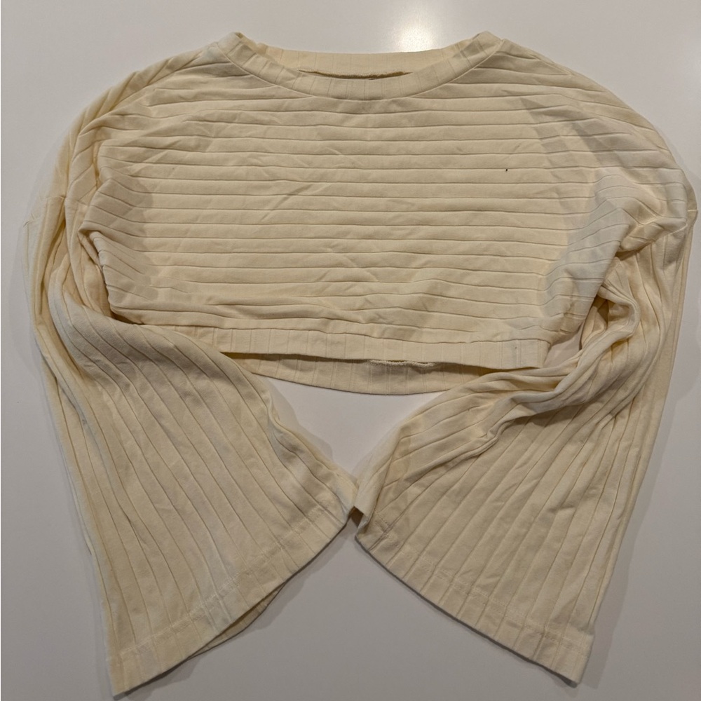Urban Outfitters Cream Ribbed Crop Blouse